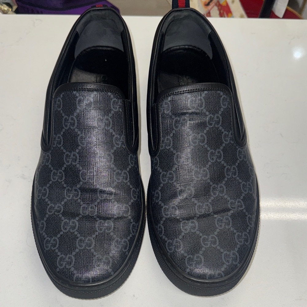 Gucci Men's Black Monogram Slip-On Loafers